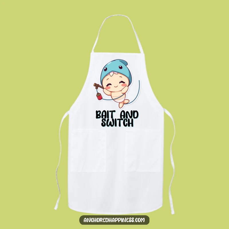 Funny Fishing Line Apron: Cute Character Grinning in a Tangled Mess