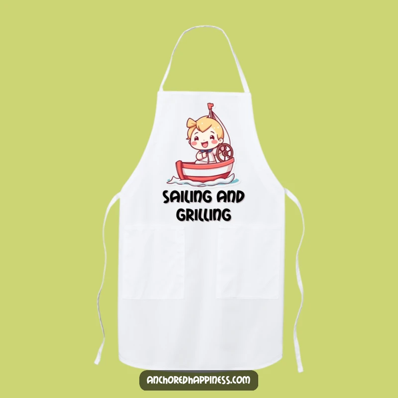 Funny Tiny Sailor Apron: Cook Up Smiles With This Grinning Character Steering Miniature Sailboat, A Practical Funny Gift