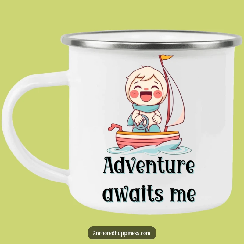 Funny Toy Sailboat Camping Mug: Giggling Character Tiny Boat Outdoors