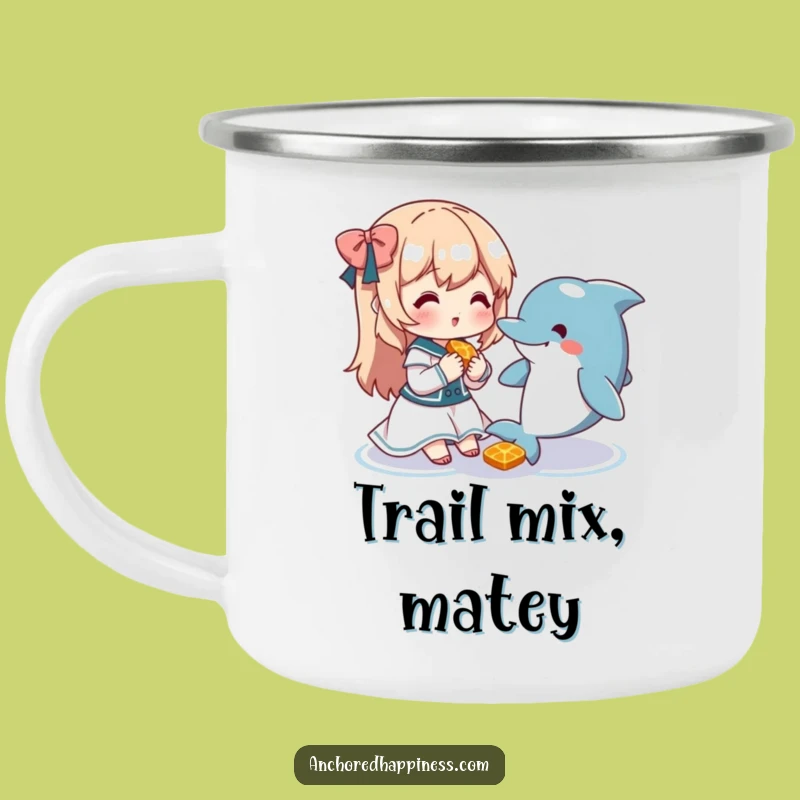 Funny Dolphin Snack Camping Mug: Cute Character's Friendship on the Go