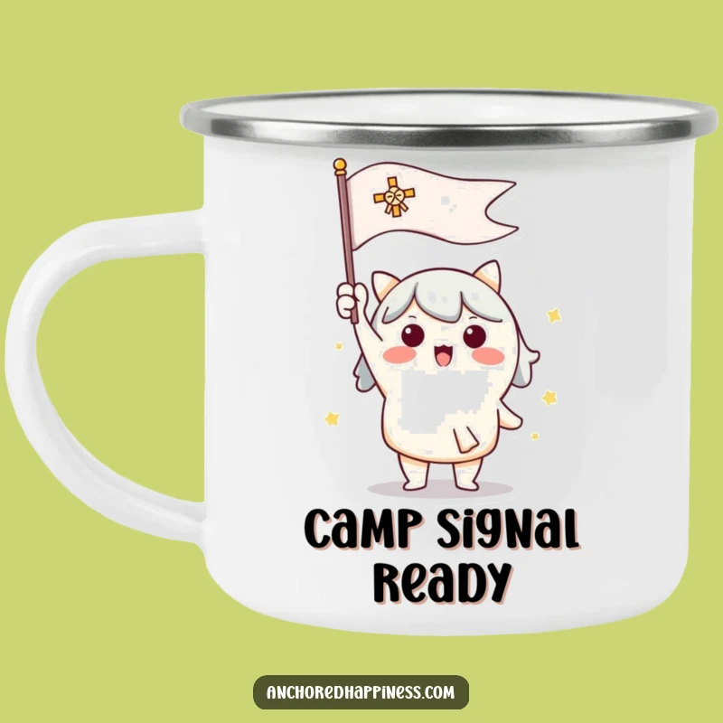 Funny Signal Flag Camping Mug - Enthusiastic Cute Character Outdoor Gift