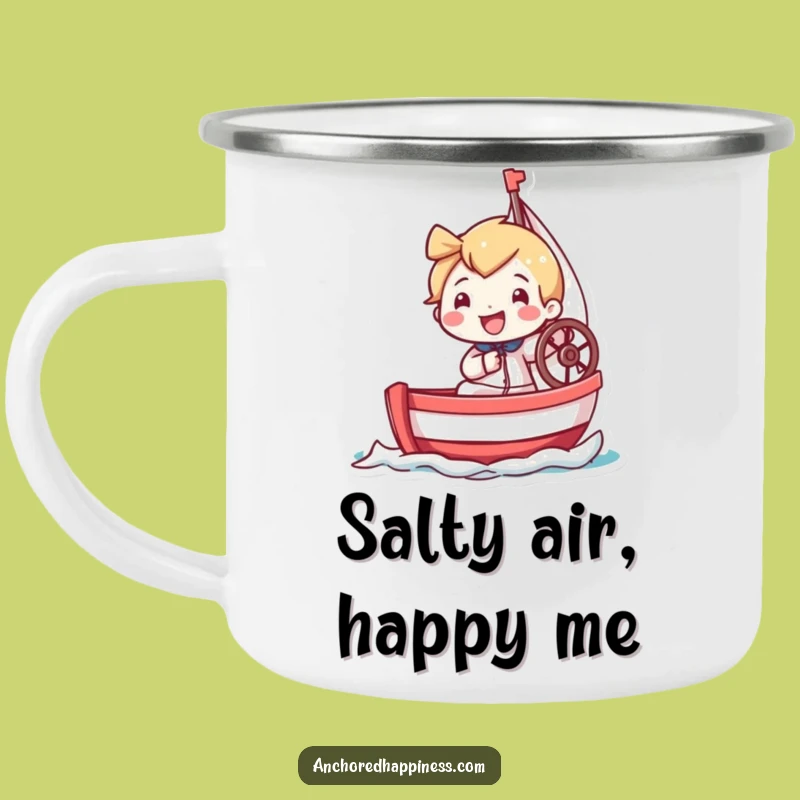 Funny Tiny Sailor Camping Mug: Adventure Awaits With This Grinning Character Steering Miniature Sailboat, A Rugged Funny Gift