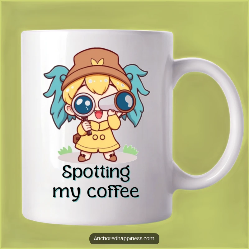 Funny Spyglass Explorer Mug: Cute Character's Excitement, Perfect Gift