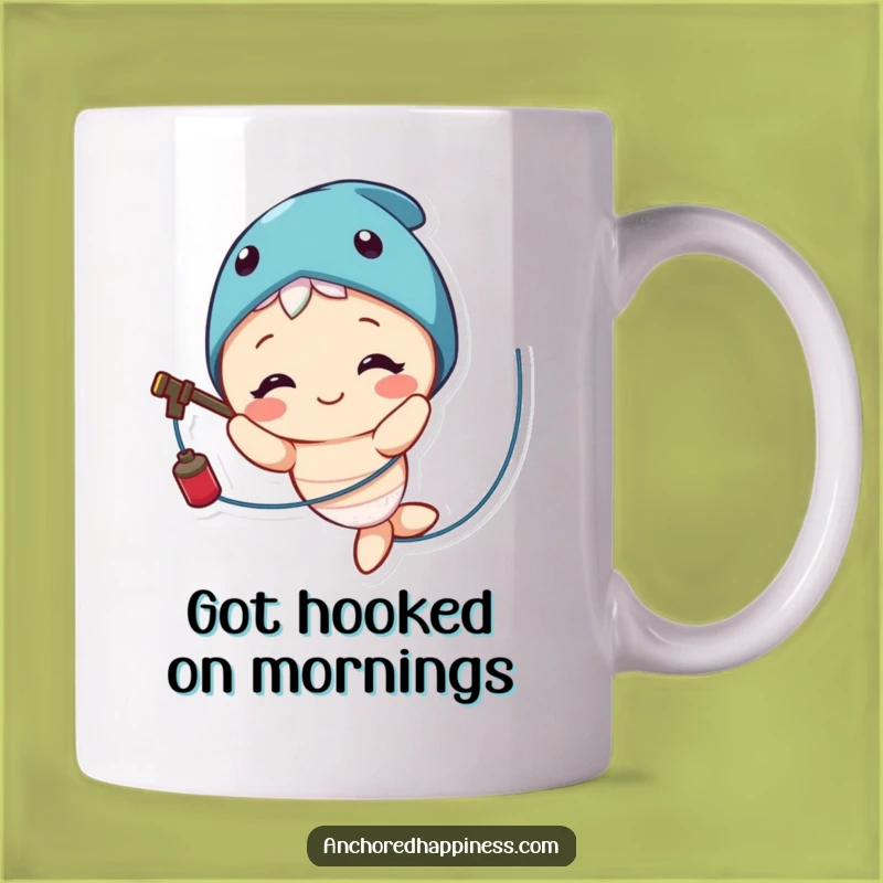 Funny Fishing Line Smile Mug: Cute Character Gift for Anglers Who Love a Laugh