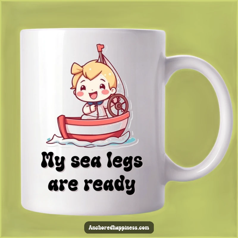 Funny Tiny Sailor Mug: Adorable Character Grinning While Steering Miniature Sailboat, A Perfect Funny Gift