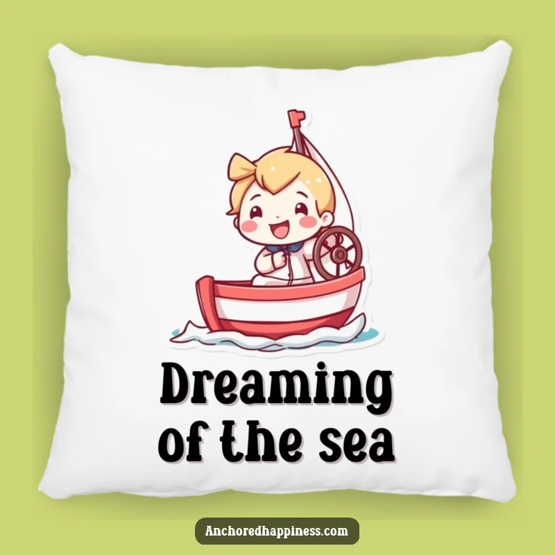 Funny Tiny Sailor Pillow: Cozy Up With This Grinning Character Steering Miniature Sailboat, A Comfy Funny Gift