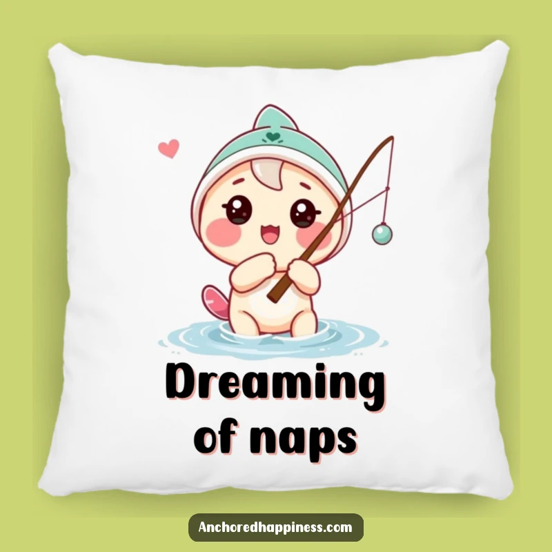 Funny Hopeful Angler Pillow: Cozy Playful Character Fishing Accent, Comforting Funny Gift