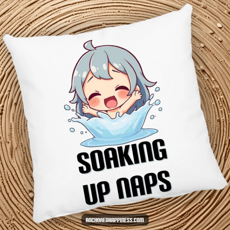 Funny splashing fun pillow with a delighted character joyfully splashing water, perfect for adding playful charm to any space.