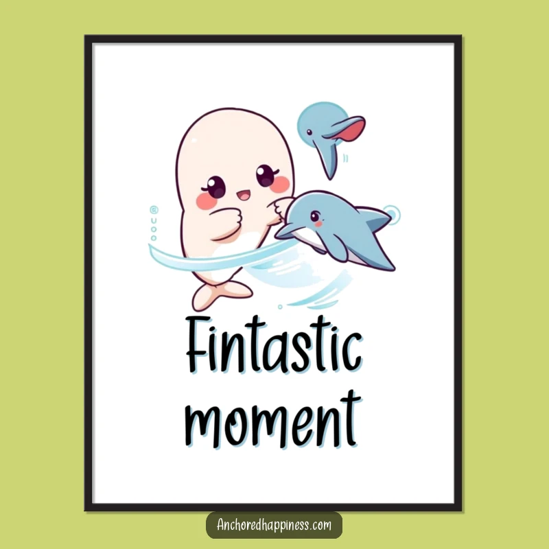 Funny Kawaii Dolphin Surprise Digital Print - Hilarious Art for Ocean Lovers!