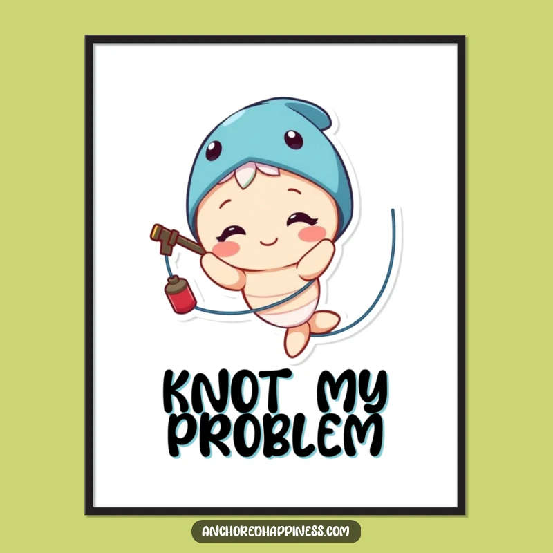 Funny Fishing Line Digital Art: Cute Character's Smile, Instant Humorous Decor