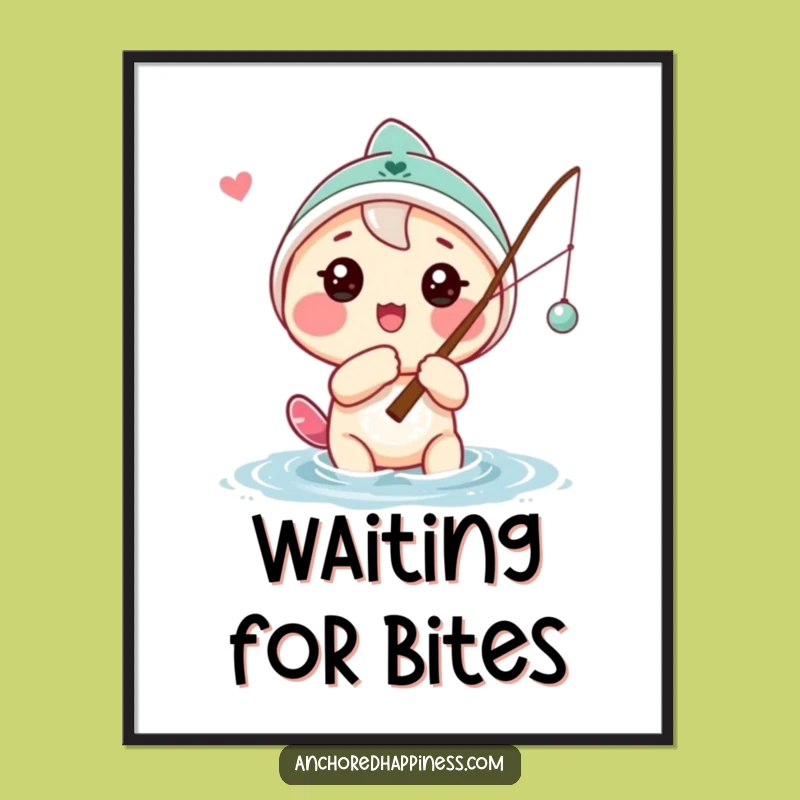 Funny Hopeful Angler Digital Art: Playful Character Fishing Decor, Instant Funny Gift Download