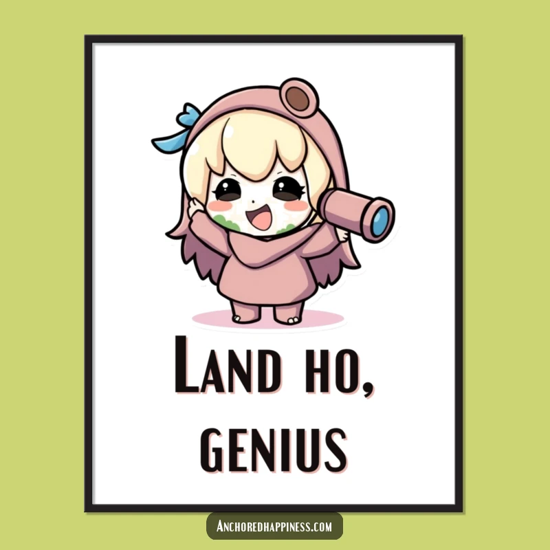 Funny Kawaii 'Land Ahoy!' Digital Print - Hilarious Art for Adventurous Walls!