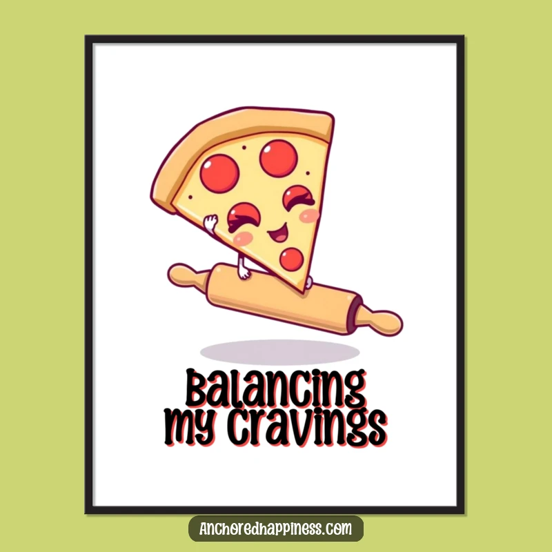 Funny Pizza Digital Art Print - Winking Slice, Whimsical Food Decor