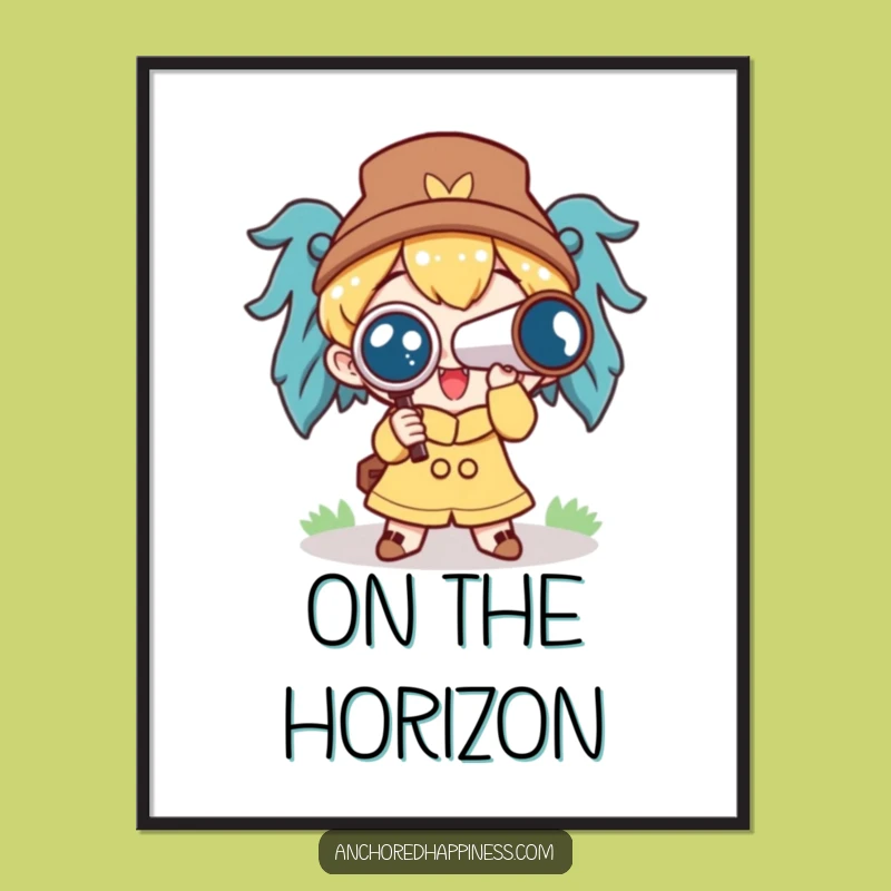 Funny Spyglass Digital Art: Cute Character's Excitement, Instant Inspiring Decor