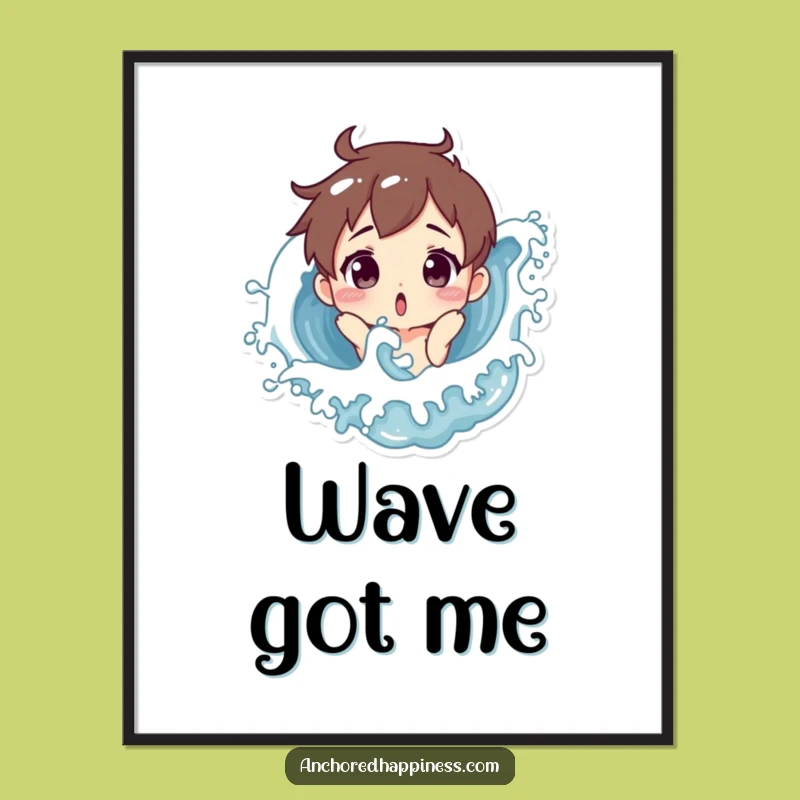 Funny Surprised Splash Digital Art - Hilarious Wave Character Printable Wall Decor