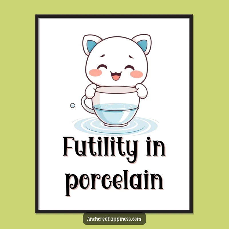 Funny Teacup Bailer Digital Art - Hilarious Character Water Evacuation Print