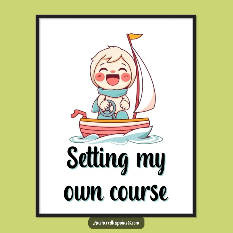 Funny Toy Sailboat Digital Art: Giggling Character Tiny Boat Decor