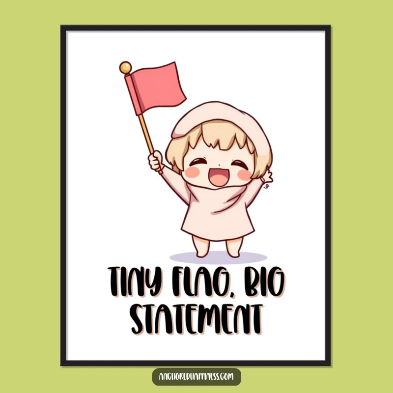 Funny Victory Digital Print: Excited Character, Fluffy Flag - Instant Download Gift