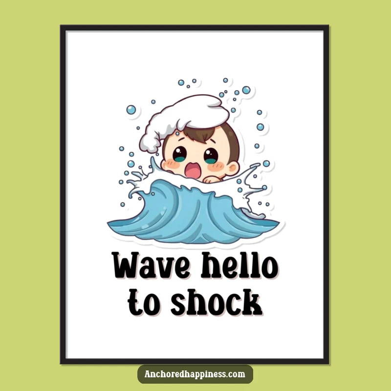 Funny Wave Splash Shock Digital Print - Instant Beachy Humor