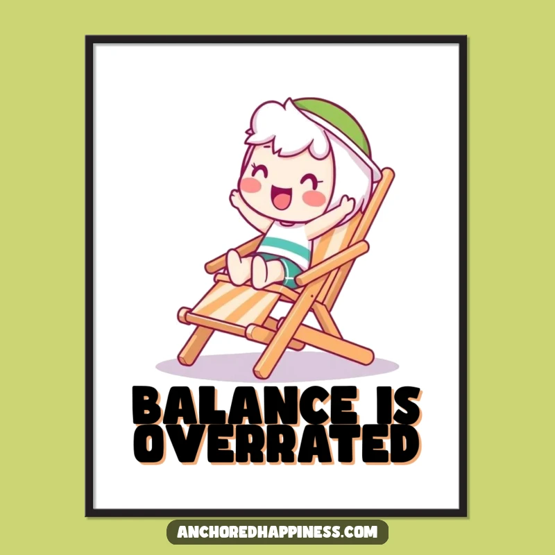 Funny Wobble Digital Print: Balancing Character on Deck Chair - Instant Download Gift