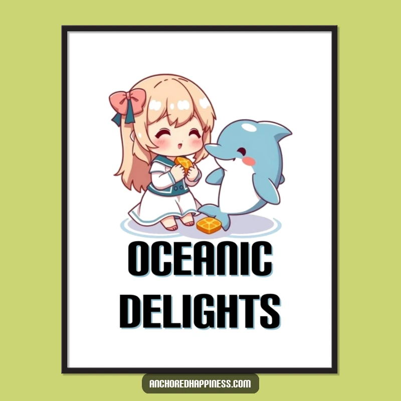 Funny Dolphin Snack Digital Art: Cute Character's Friendship, Instant Cheerful Decor