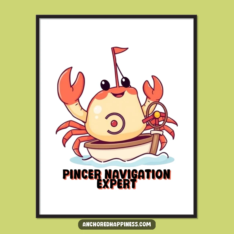 Funny Crab Digital Art Print - Yacht Captain, Whimsical Nautical Decor