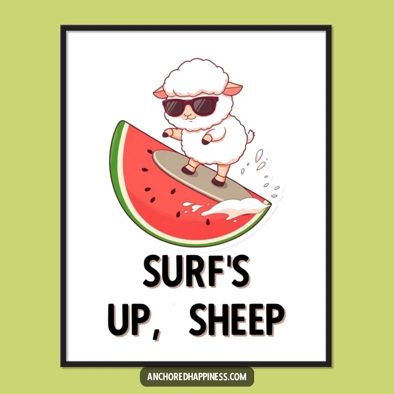 Funny Sheep Watermelon Surf Digital Art: Hilarious Summer Decor