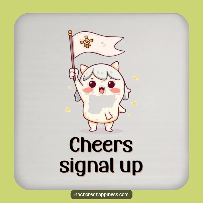 Funny Signal Flag Coaster Set - Enthusiastic Cute Character Gift