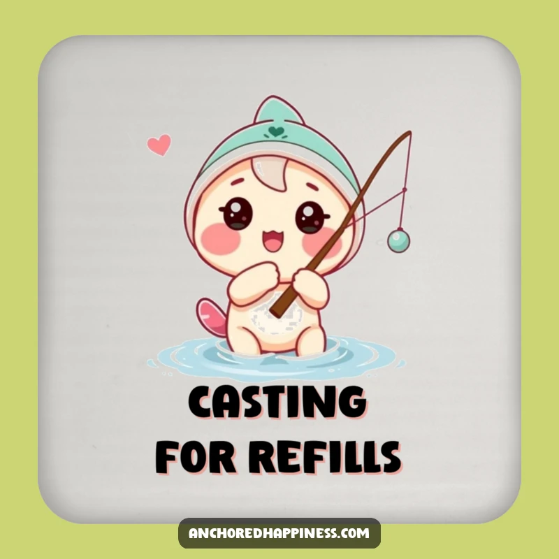 Funny Hopeful Angler Drink Coaster: Playful Character Table Protection, Charming Funny Gift