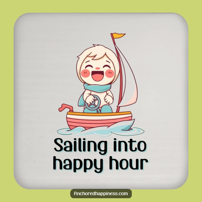 Funny Toy Sailboat Drink Coaster: Tiny Boat Giggling Character Bar Gift