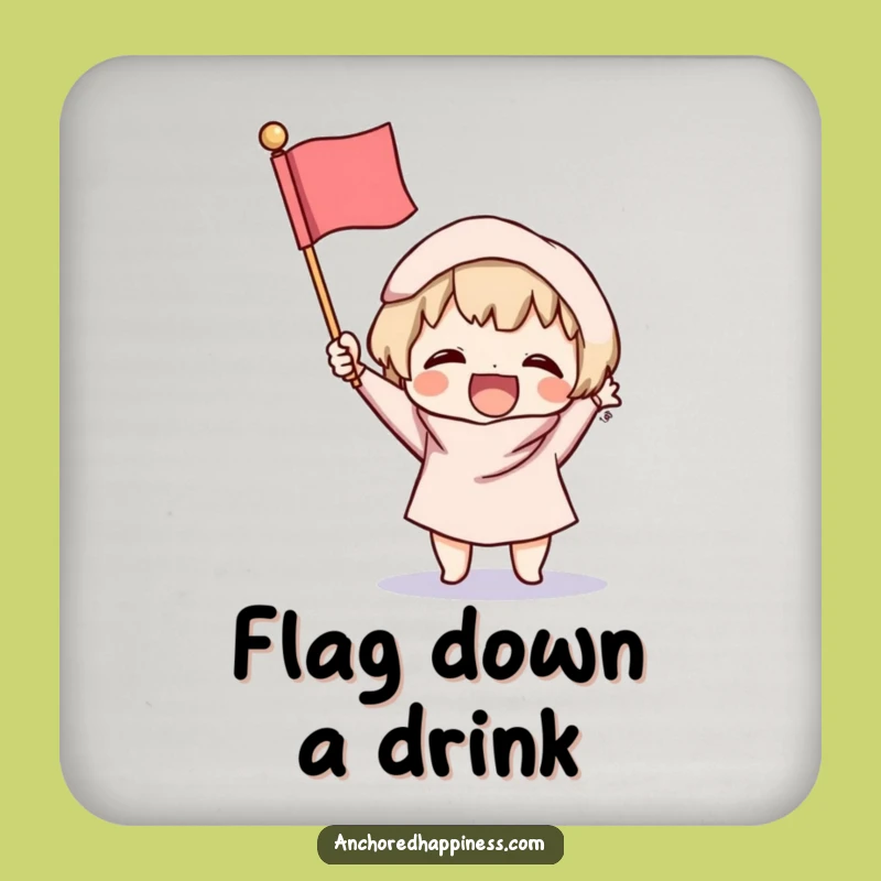 Funny Victory Coaster: Excited Character, Fluffy Flag - Cheerful Surface Protector Gift