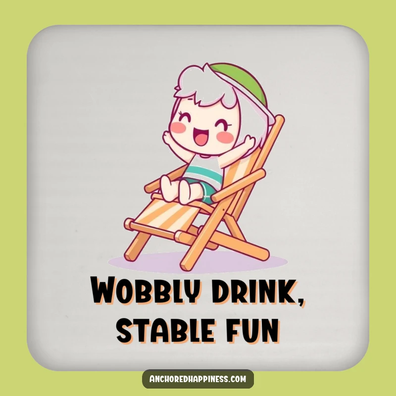 Funny Wobble Coaster: Balancing Character on Deck Chair - Comical Surface Protector Gift