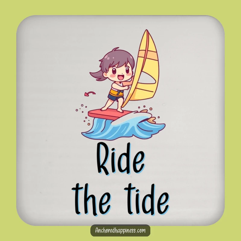 Funny Windsurfer Coaster: Protect Surfaces With Joyful Character Riding Colorful Wave, A Small Funny Gift