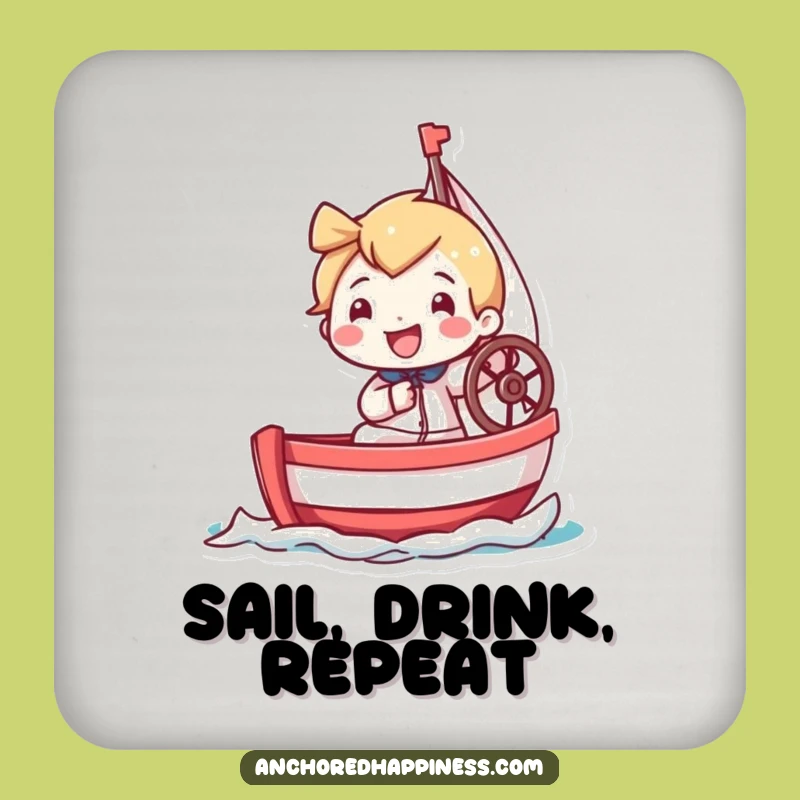 Funny Tiny Sailor Coaster: Protect Surfaces With This Grinning Character Steering Miniature Sailboat, A Small Funny Gift