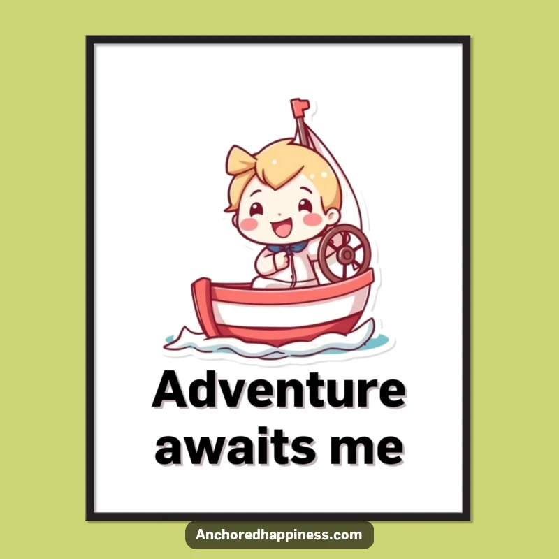 Funny Tiny Sailor Poster: Adorable Grinning Character Navigating Miniature Sailboat, A Hilarious Funny Art Gift