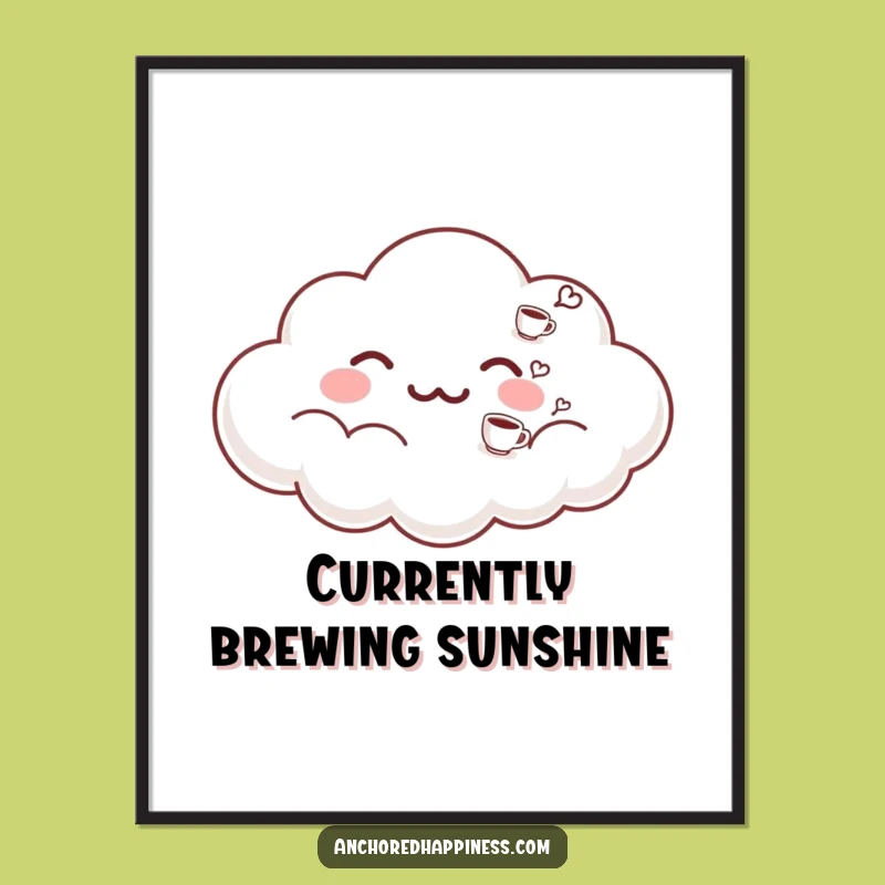 Funny Cloud Poster - Exhaling Coffee Cups Art, Whimsical Decor for Coffee Lovers