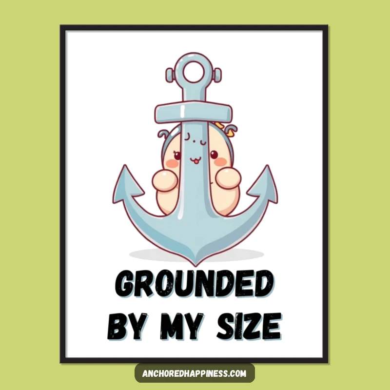 Funny Anchor Hugger Poster - Plump Character Shy Nautical Art