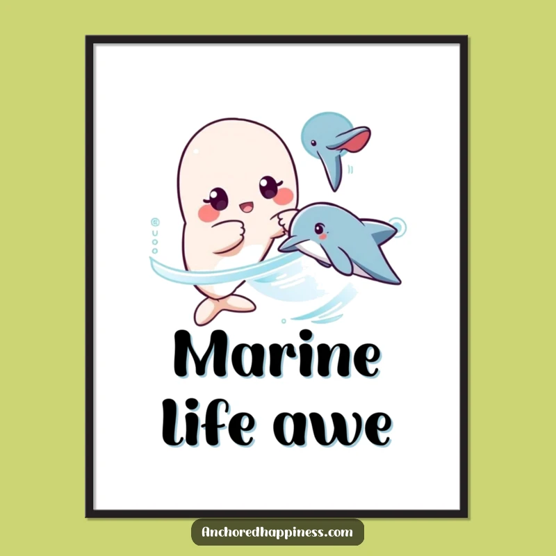 Funny Kawaii Dolphin Surprise Poster - Hilarious Decor for Your Coastal Space!