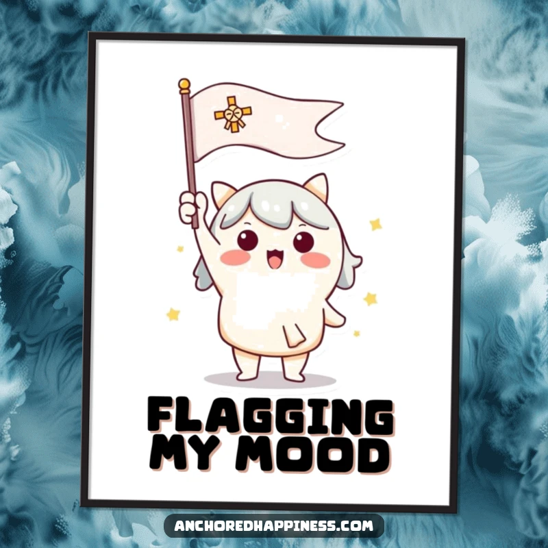 Funny poster art of a cute character enthusiastically raising a signal flag, symbolizing readiness and excitement.