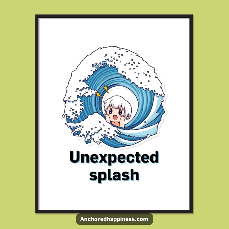 Funny Surprise Wave Poster - Cute Character Beach Reaction Art Gift