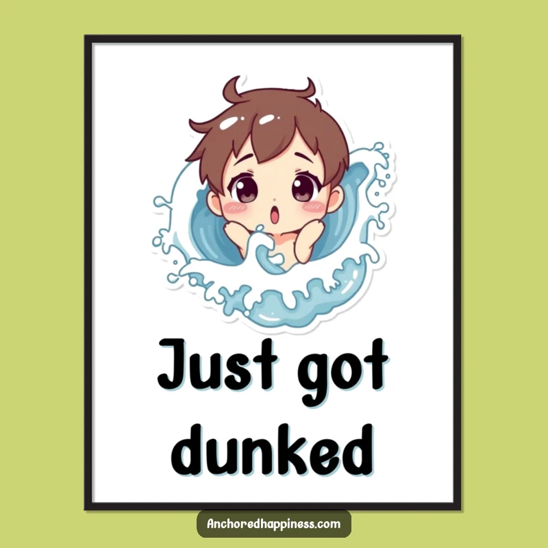 Funny Surprised Splash Poster - Hilarious Wave Character Art for Beachy Walls