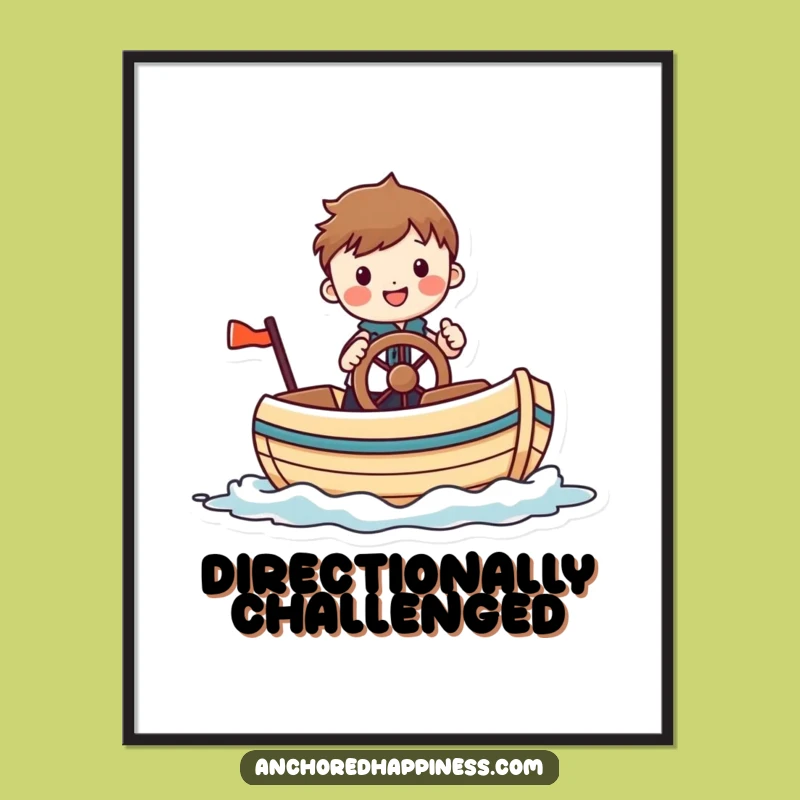 Funny Whimsical Boat Poster: Cheerful Figure Nautical Art Print, Decorative Funny Gift