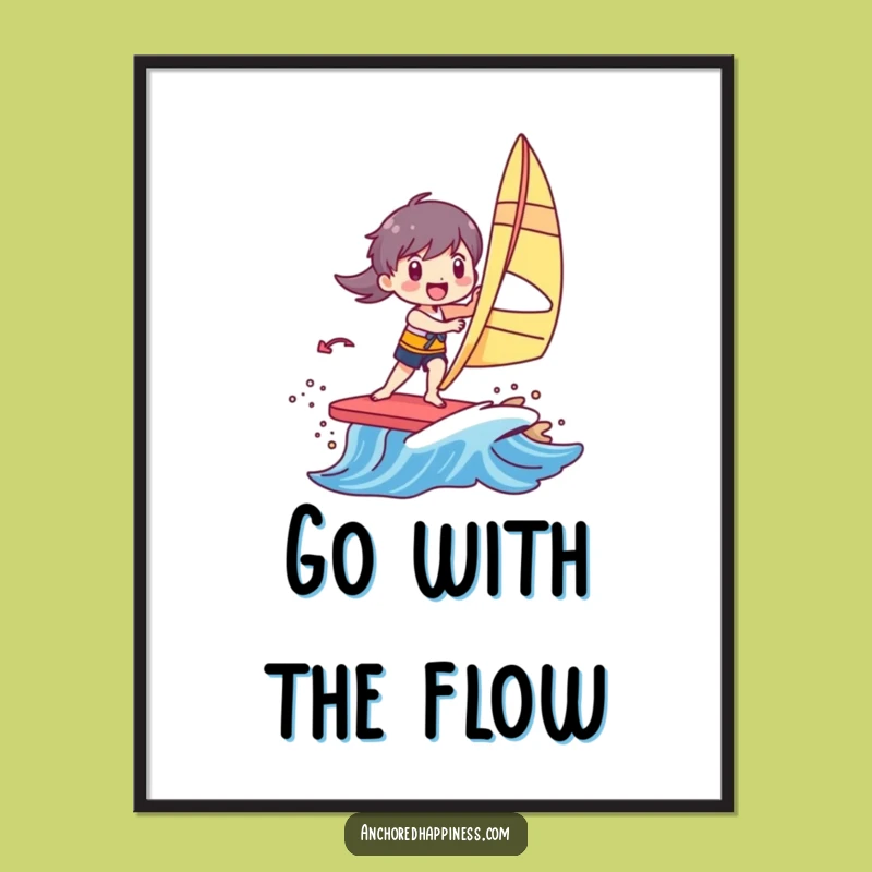 Funny Windsurfer Poster: Joyful Character Surfing Colorful Wave, A Vibrant Funny Art Gift
