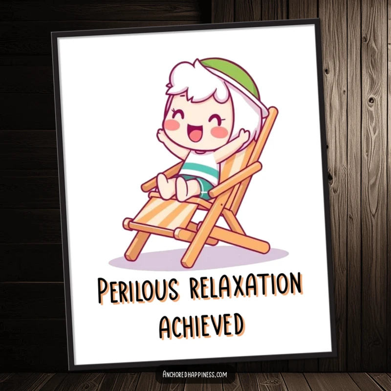 Funny Wobble Poster: Happy character attempts to balance on a wobbling deck chair, creating a humorous and eye-catching piece of wall art.