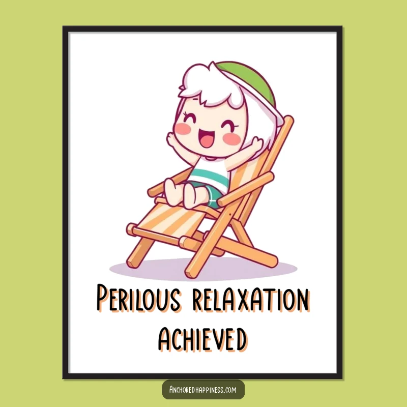 Funny Wobble Poster: Balancing Character on Deck Chair - Humorous Wall Art Gift
