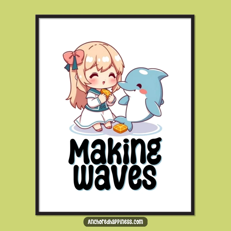 Funny Dolphin Snack Poster: Cute Character's Friendship Art