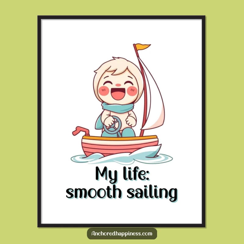 Funny Toy Sailboat Poster: Giggling Character Tiny Boat Art Gift