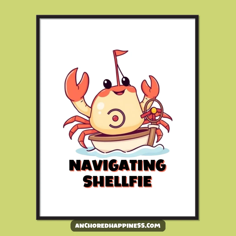 Funny Crab Poster - Yacht Captain Art, Whimsical Nautical Decor