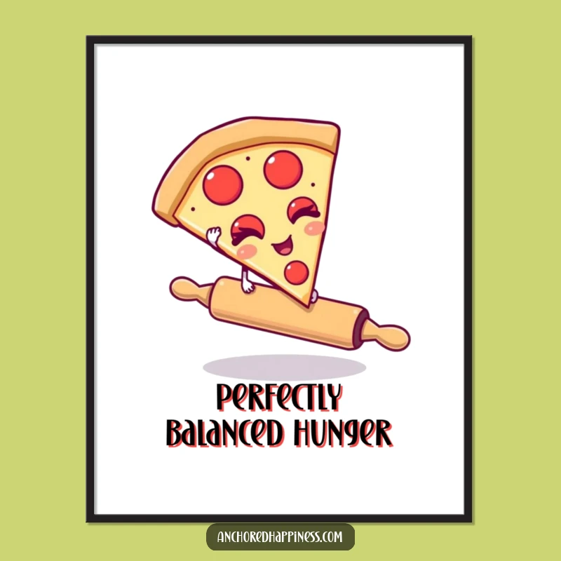 Funny Pizza Poster - Winking Slice Art, Whimsical Kitchen Decor