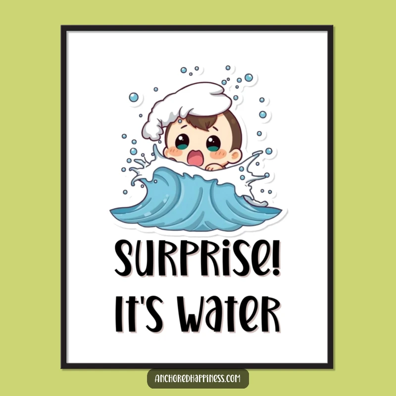 Funny Wave Splash Shock Poster - Hilarious Beach Art for Your Walls